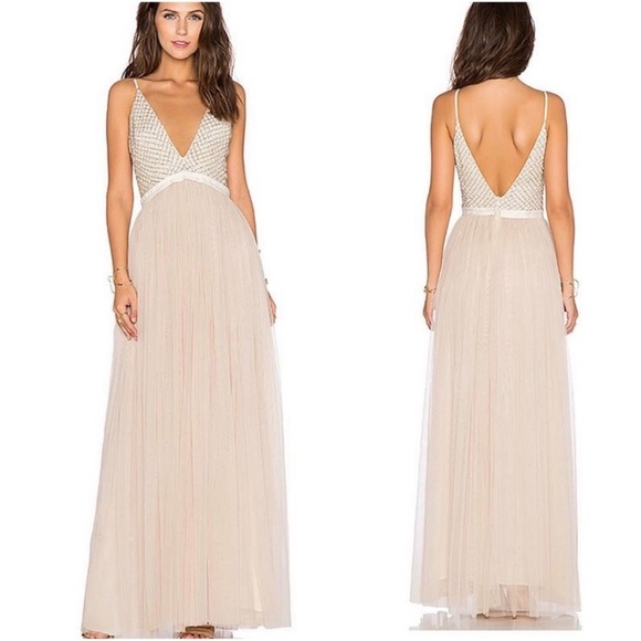 Needle & Thread Plunge V-Tulle Maxi in Cream &‎ Dust Sz 4 - Picture 2 of 9